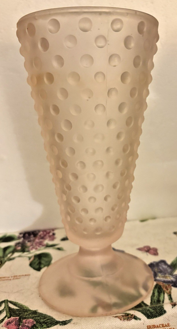 Vintage Pink Frosted Glass Pedestal Vase Hobnail Bubbles 8” Tall Vintage Pink Frosted Glass Pedestal Vase Hobnail Bubbles 8” Tall