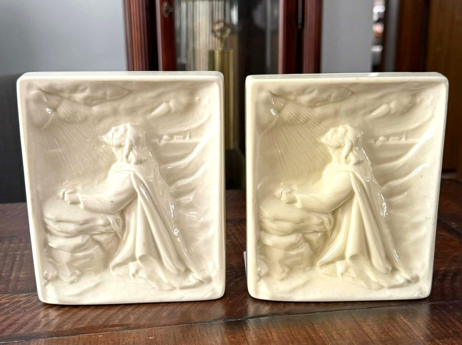 Jesus Christ Book Ends Ceramic Praying at Gethsemane White Vtg Christian Art