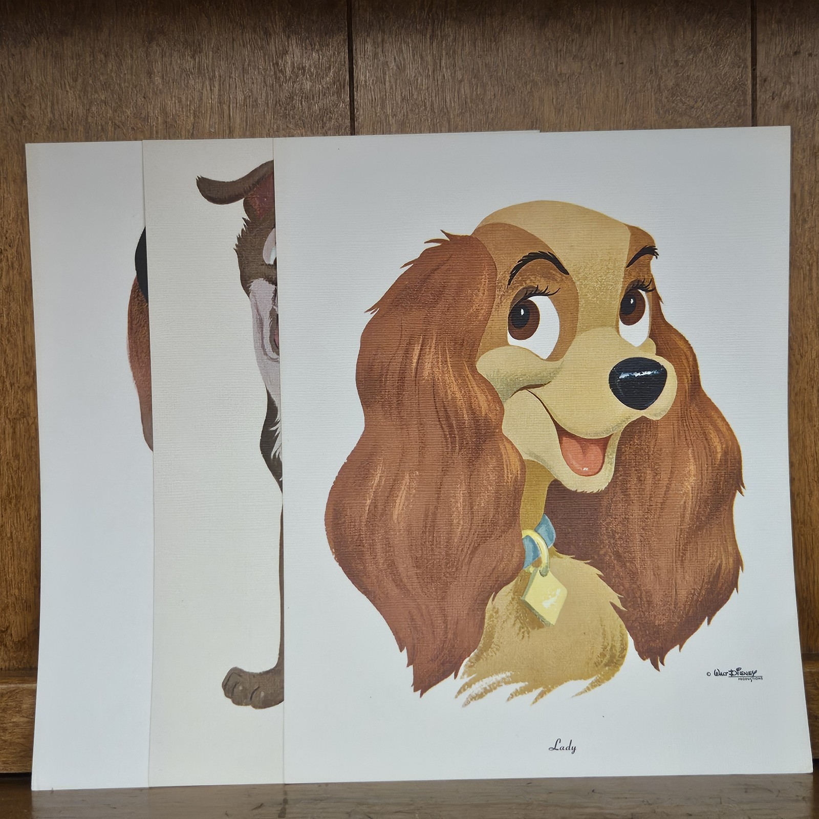 Vintage Walt Disney Productions Lady Tramp Trusty Litho Lithograph Prints 1950\'s