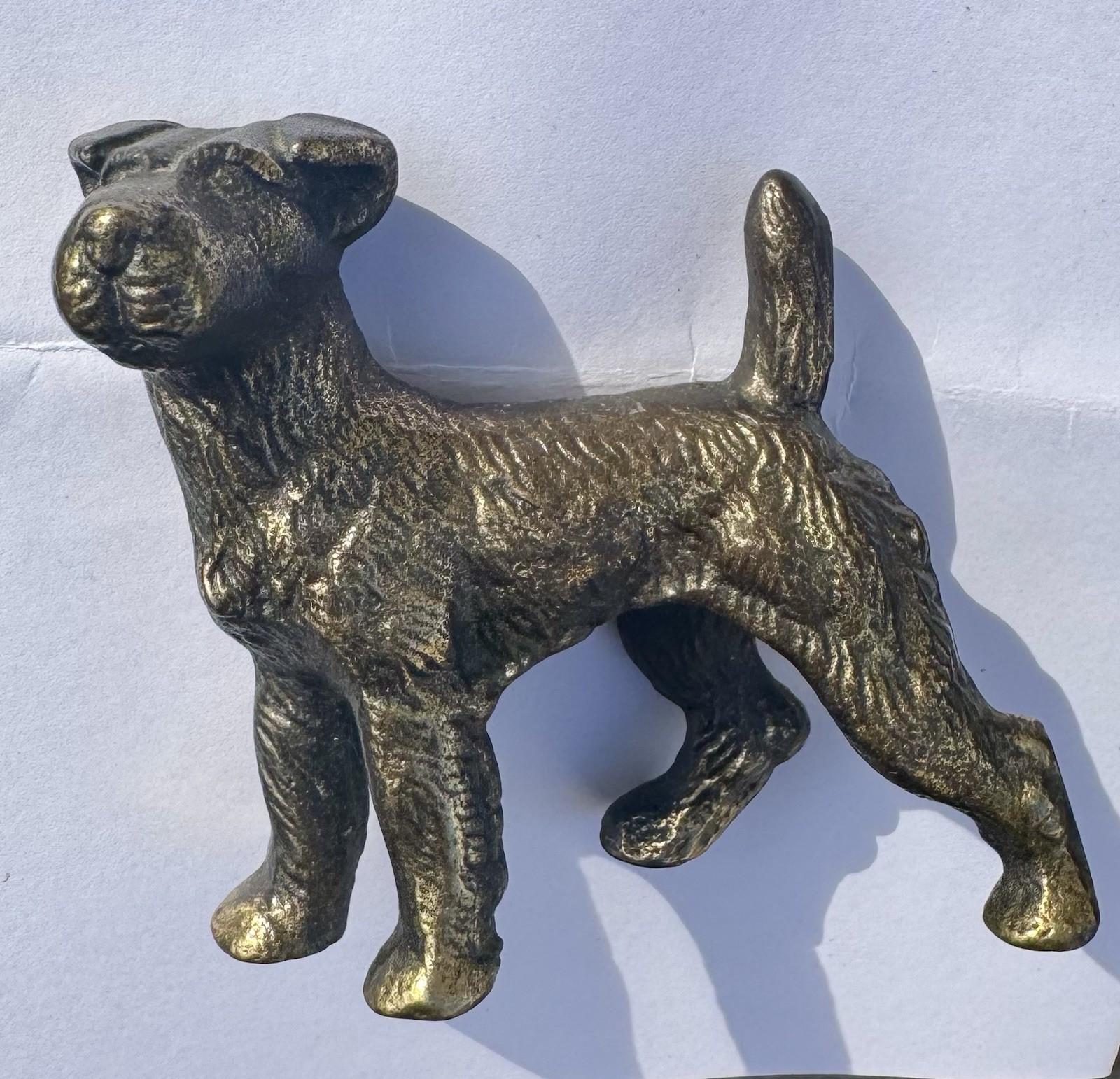 Vintage Solid Brass Wire Haired Fox Terrier Dog Figurine Paperweight 3.5 Inch