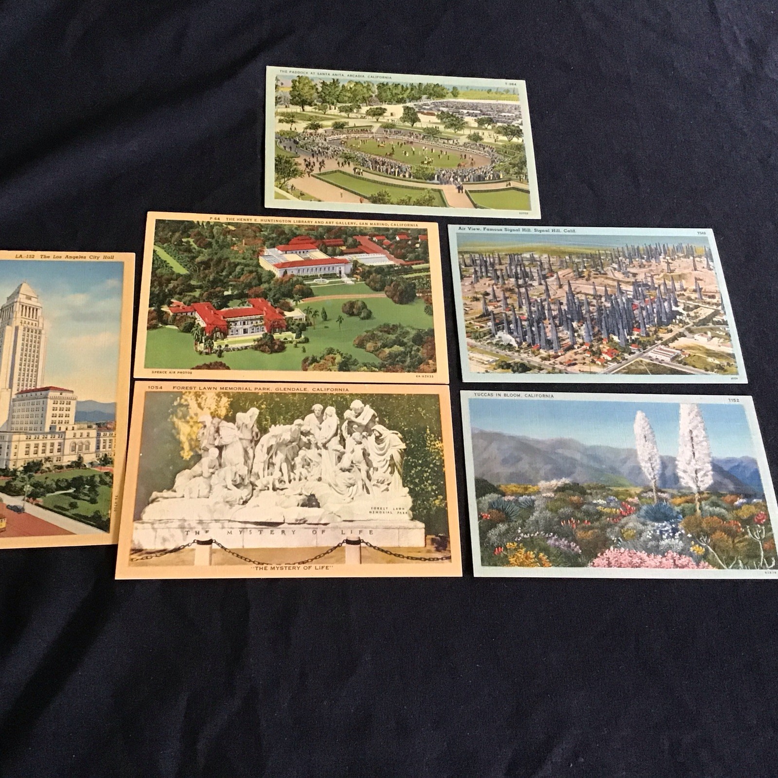 Lot Of Six Linen Postcards Of California Forest Lawn , LA City Hall, Signal Hill