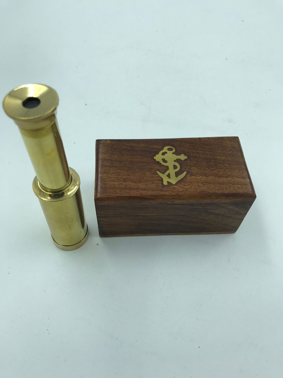 Nautical Telescope 4 inch Brass Finish Mini Pirate Spyglass with Wooden Box, New