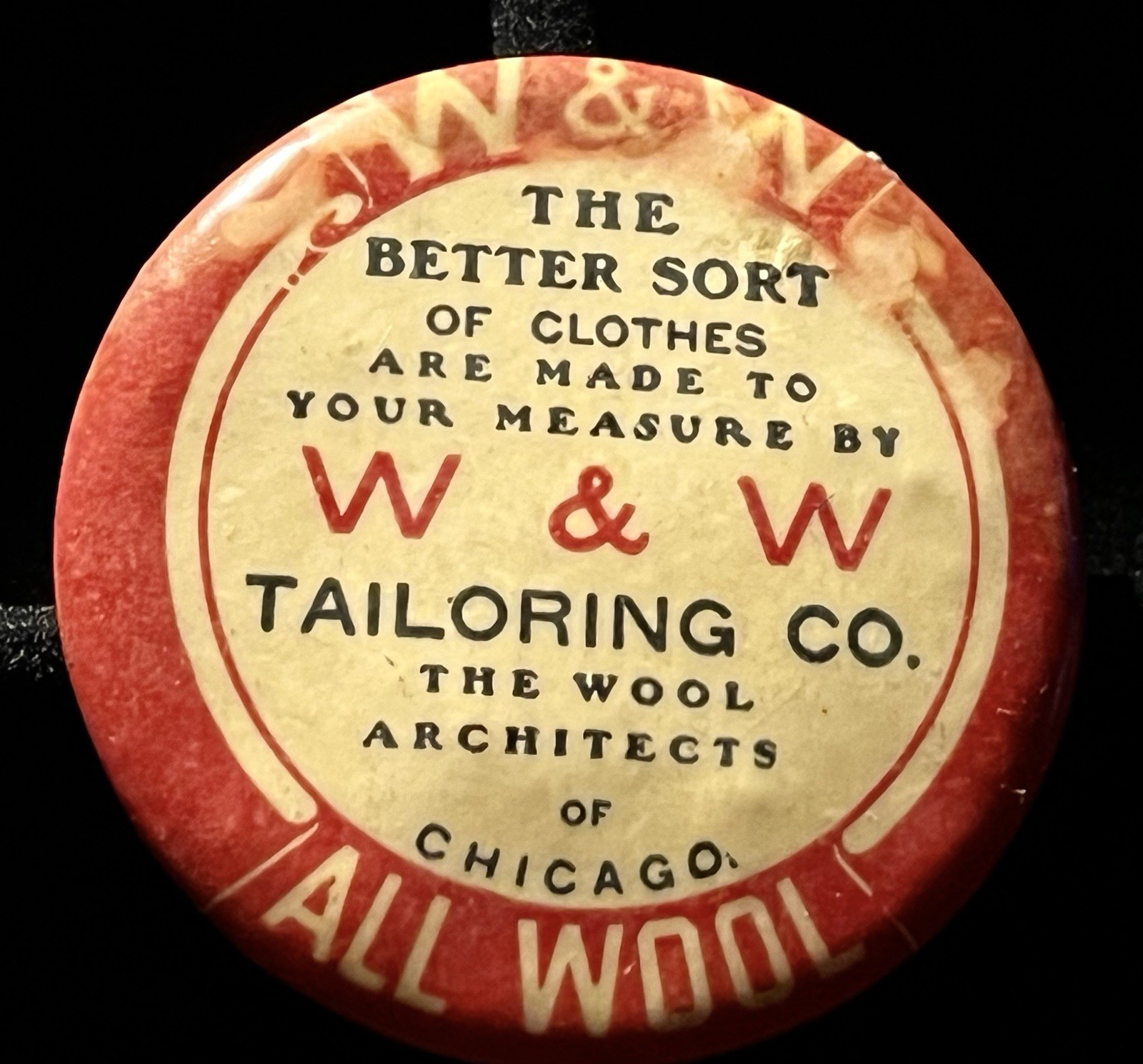 Vintage Advertising Celluloid Pocket Mirror W & W TAILORING CO Chicago Tailor