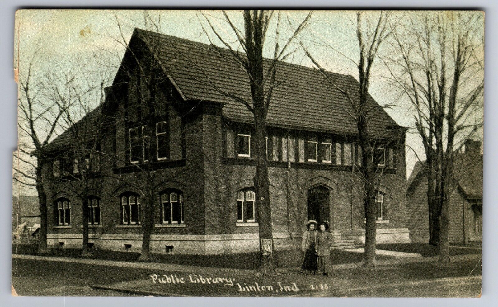 C.1907 LINTON, IN INDIANA PUBLIC LIBRARY, WOLF SIGN, TO RUPPENTHAL Postcard P42