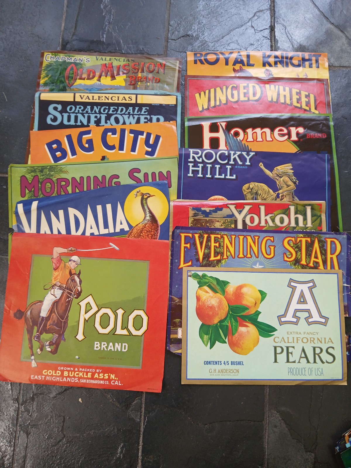 13 antique fruit box labels