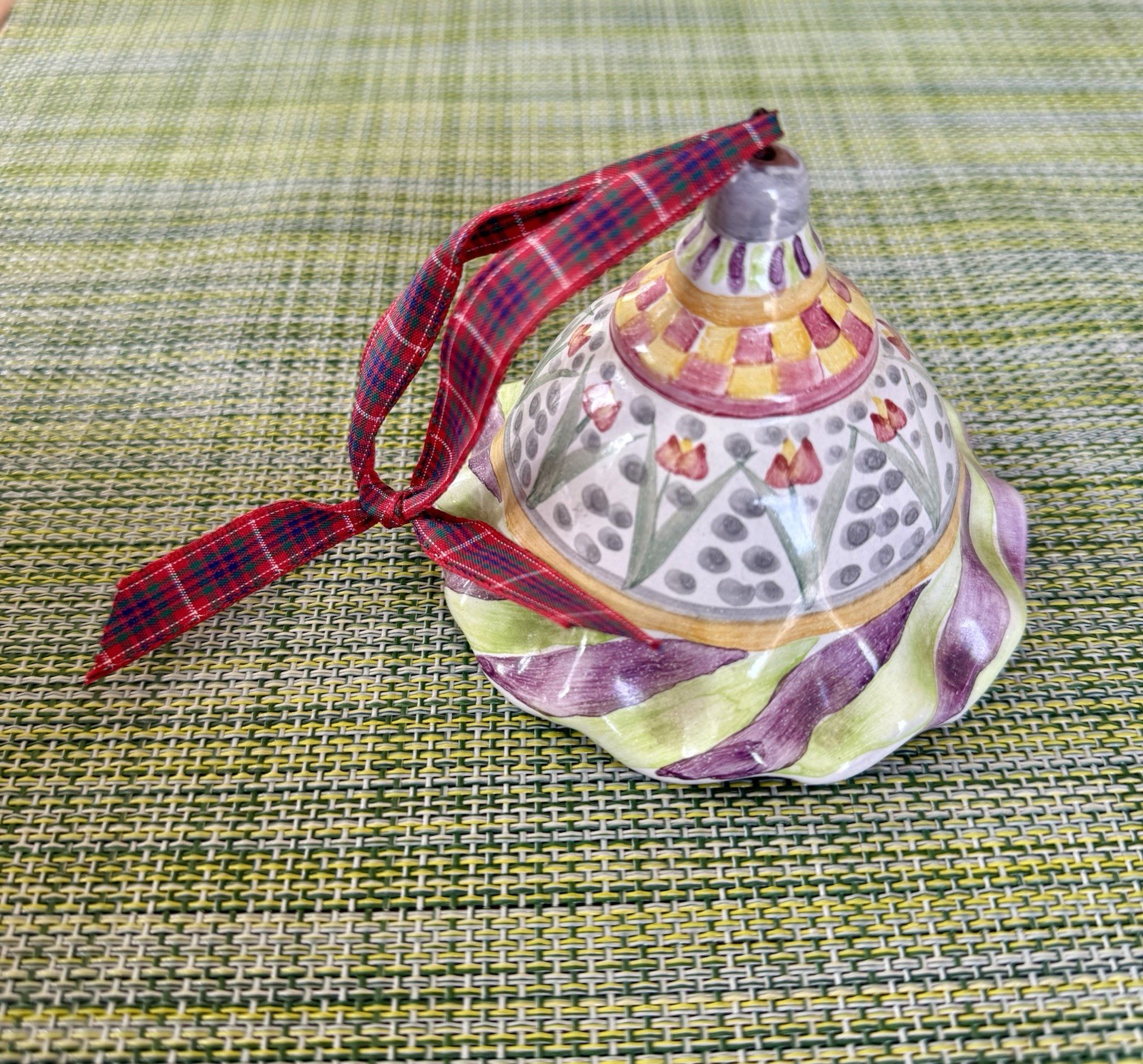 Retired MacKenzie Childs Hand Made Hanging Bell  Ornament
