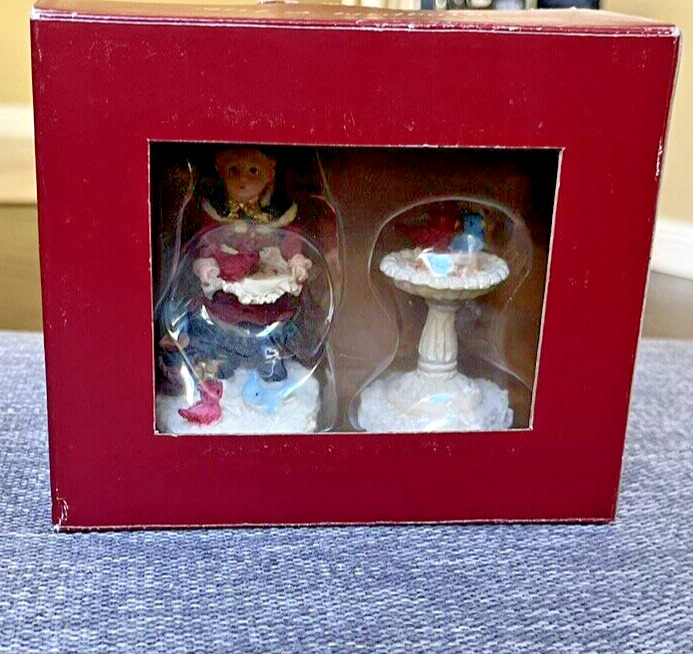 NEW in BOX ~Vintage ~ Mervyn’s Christmas Village Square 2000 - Girl and Birdbath