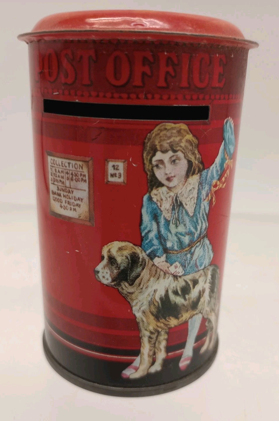 Vintage English Coin Bank Tin Litho Post Office Made In England Collectible