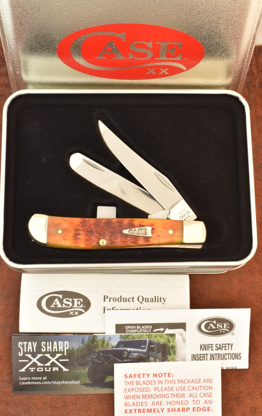 CASE XX USA HARVEST ORANGE BONE MINI TRAPPER KNIFE 6207 SS 2023 IN TIN NICE