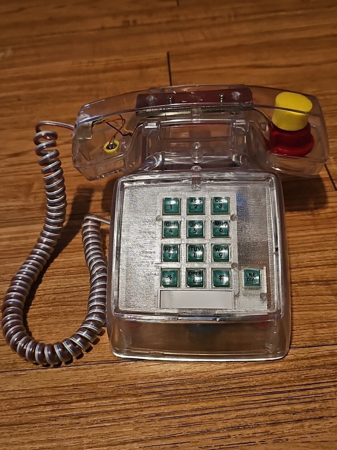 Vintage 1980's Home Phone With Push Green Buttons , Clear 