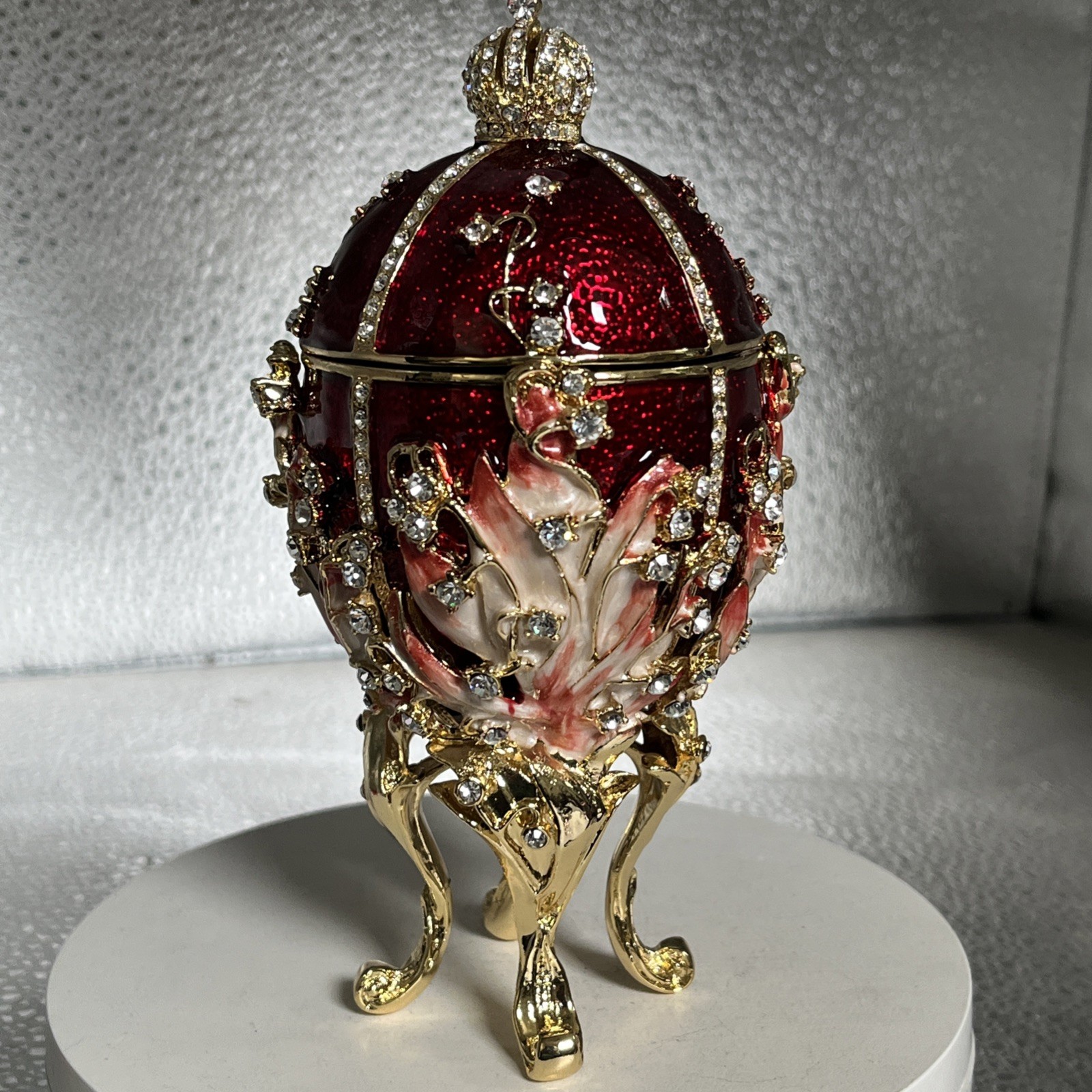 ELEGANT & MAJESTIC RED FABERGE EGG TRINKET BOX BY KEREN KOPAL. CRYSTALS