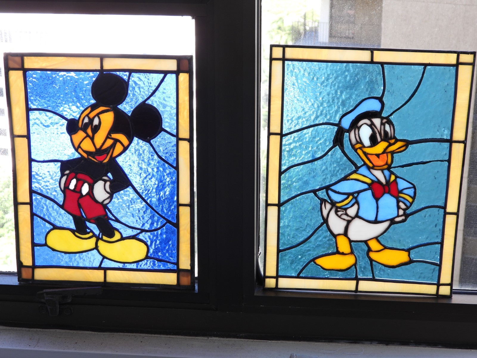 Vintage Disney Donald Duck and Mickey Mouse real stained glass panels 11 Vintage Disney Donald Duck and Mickey Mouse real stained glass panels 11