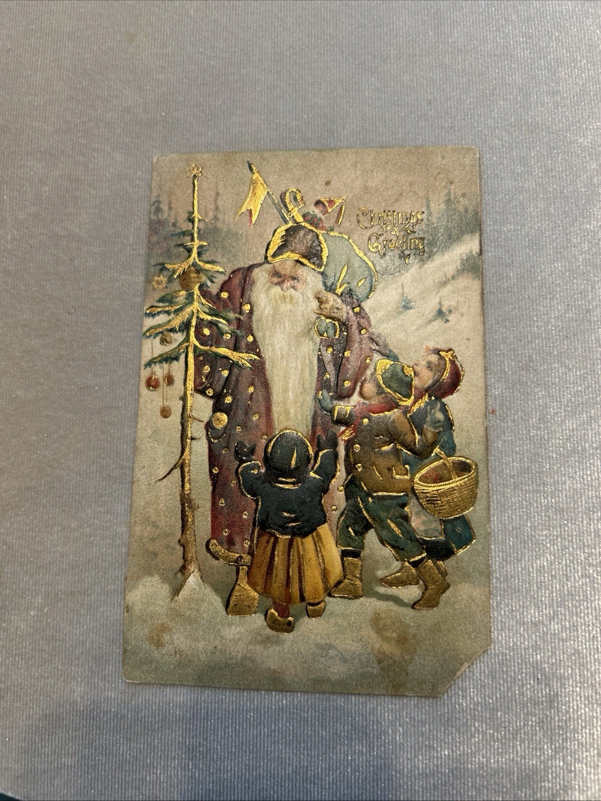 Vintage Gold Outlined Santa Claus Postcard- missing corner