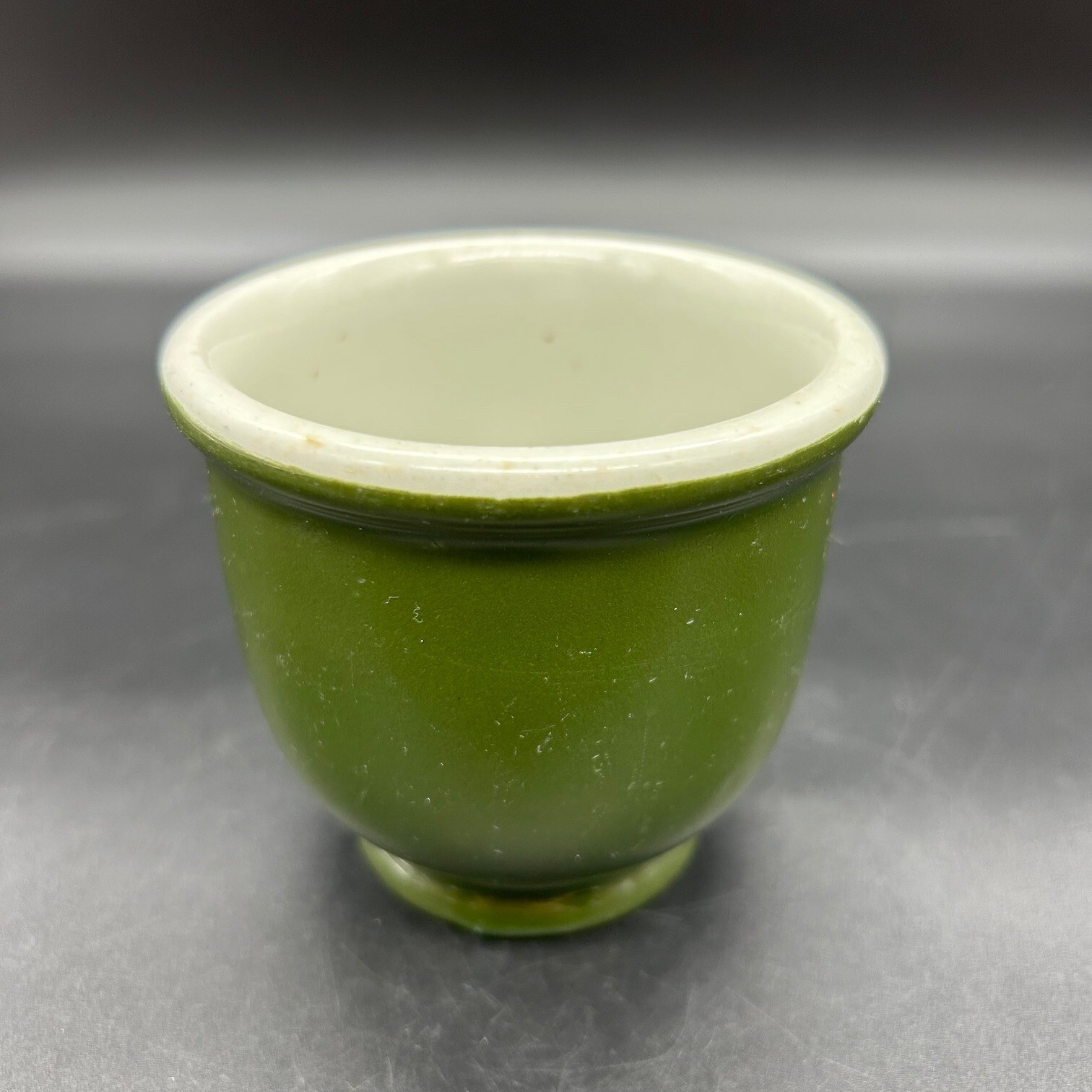 Vtg Hall Pottery 7 oz Egg Custard Cup #1 c. 1915 Green Ivory Cookware USA