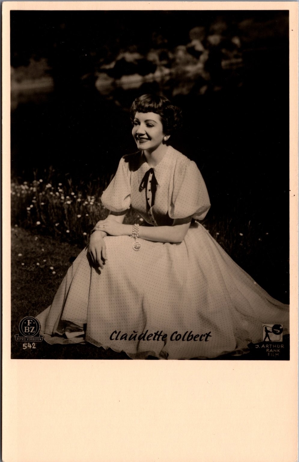 Claudette Colbert Vintage F. BZ J. Arthur Rank Photo Postcard RPPC 1940s-50s