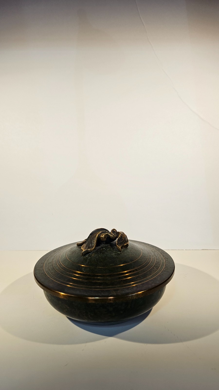 Antique Carl Sorensen c1920-1930 Verdigria Bronze Covered Bowl w/ Blossom Finial