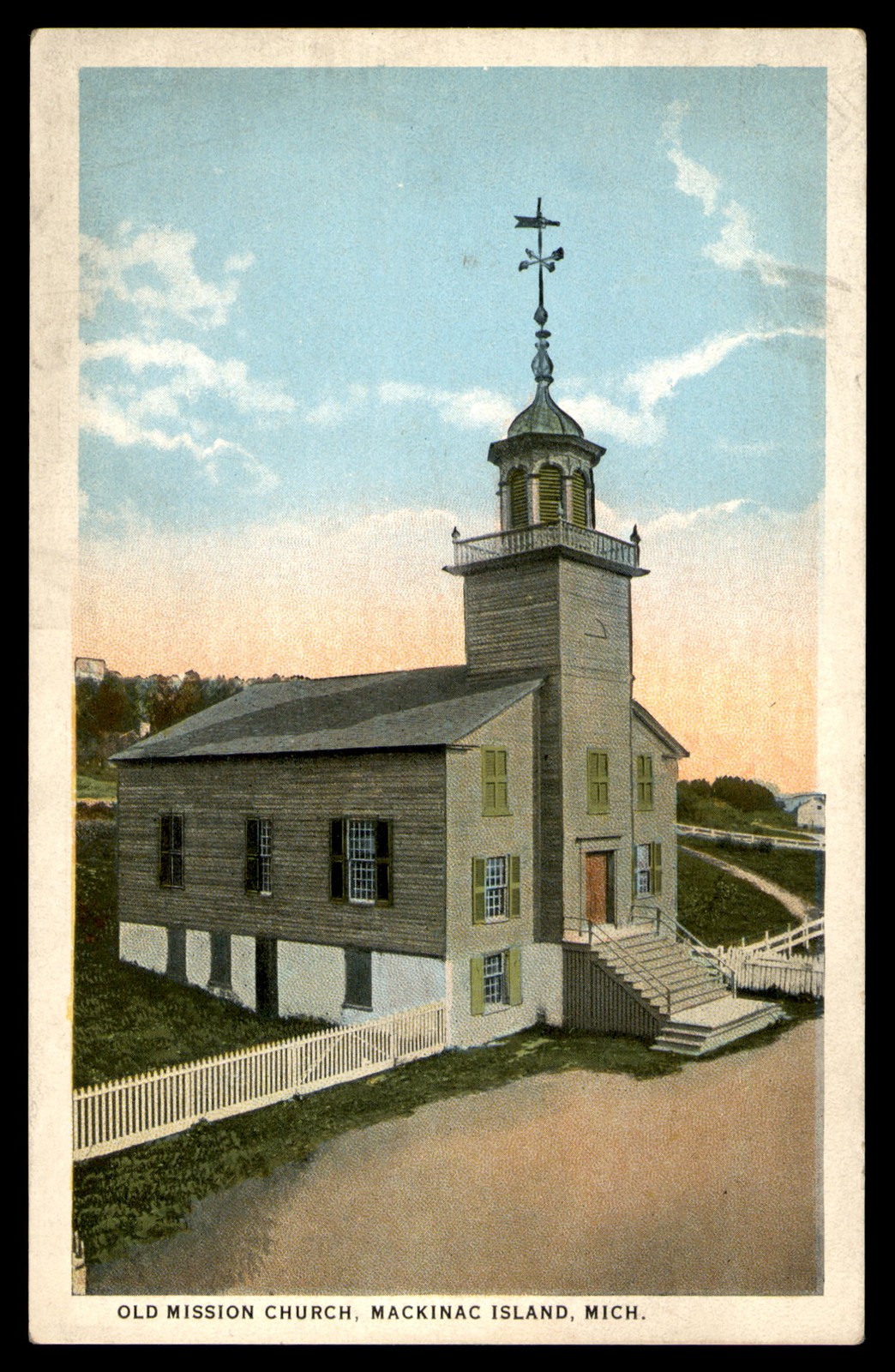 Postcard Old Mission Church, Mackinac Island, Mich