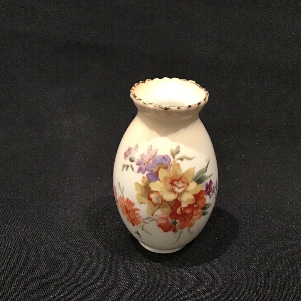 Antique 19th C. Doulton Burslem Small Round Footed Floral Ceramic Vase 