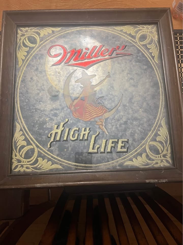 Vintage Miller High Life 1980 Witch On The Moon Mirror Bar Sign 19x19