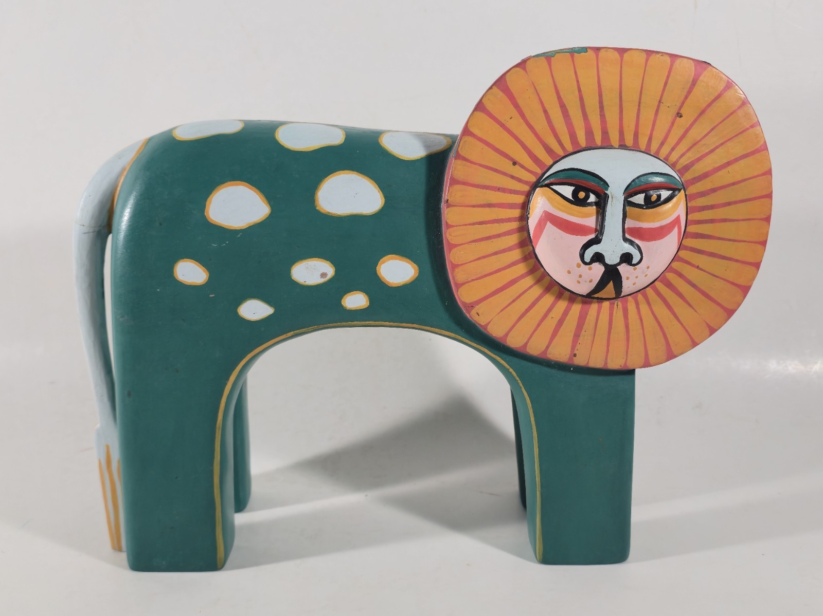 Vintage Laurel Burch Leonard Lion Wood Sculpture Hand Painted 9