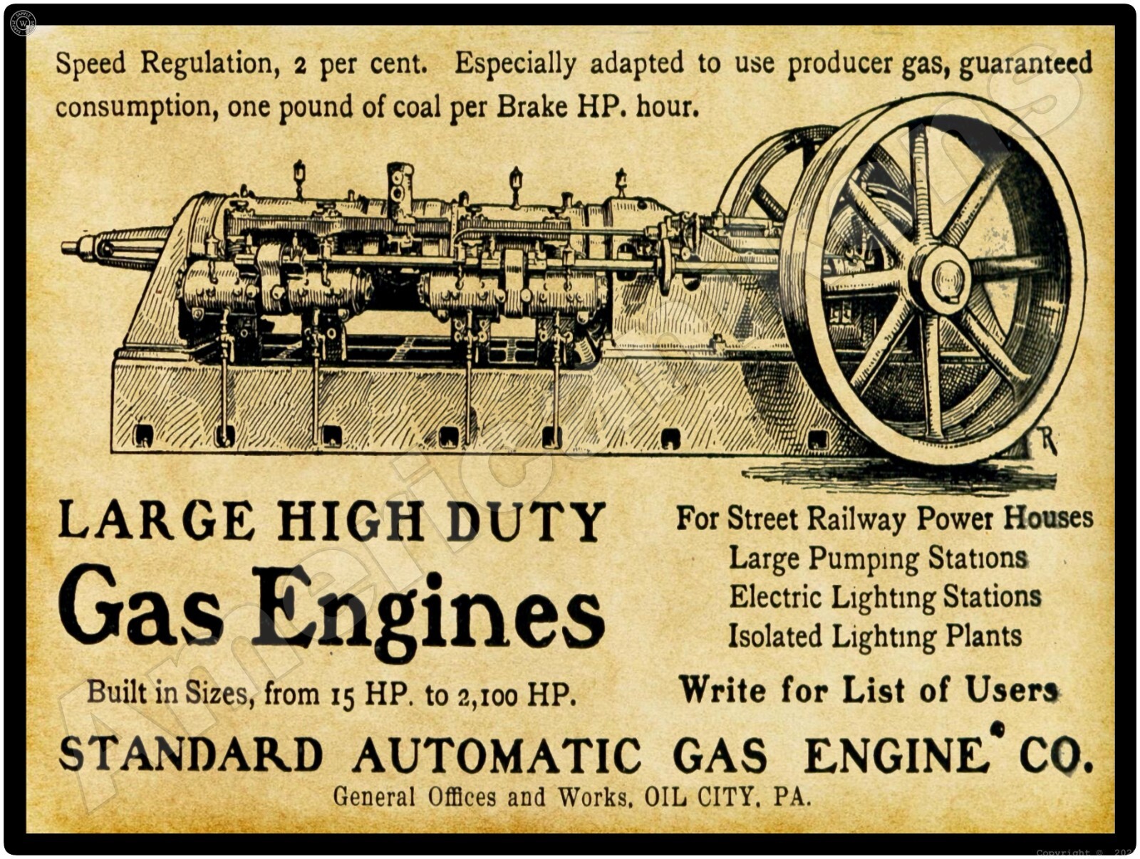 1901 Standard Automatic Gas Engines NEW Sign - 24\