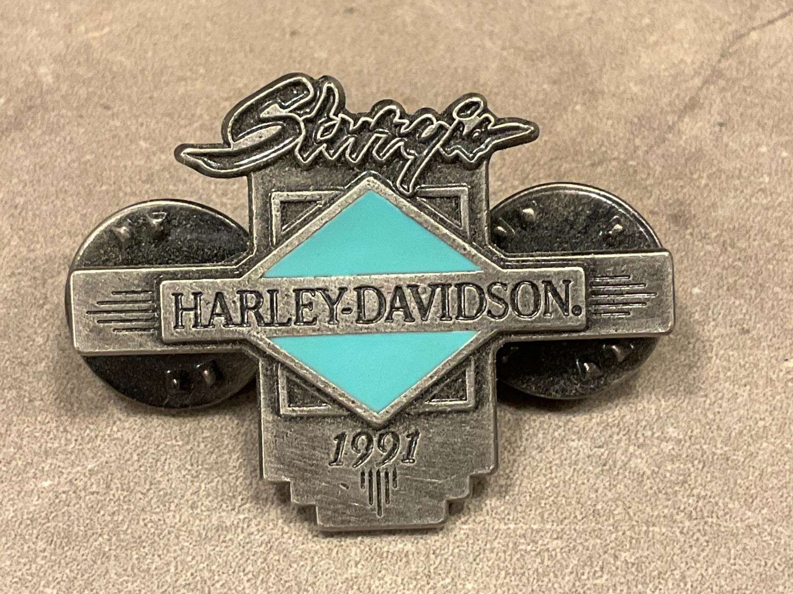 Harley Davidson Sturgis Silver Turquoise Jacket Vest Pin 1991
