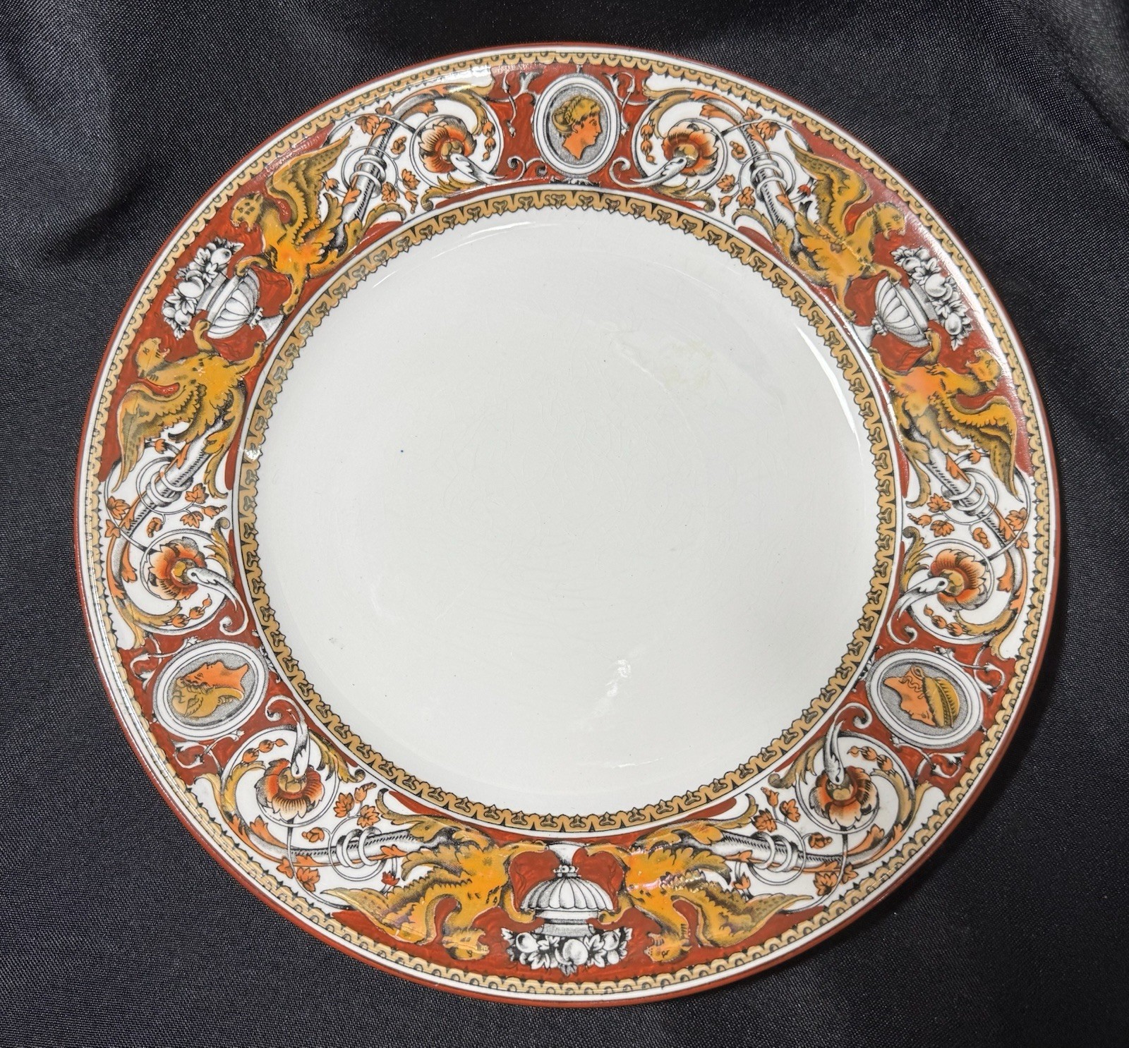 Minton Florentine 10 Inch Plate Griffins Faces Red Black Gold ENGLAND