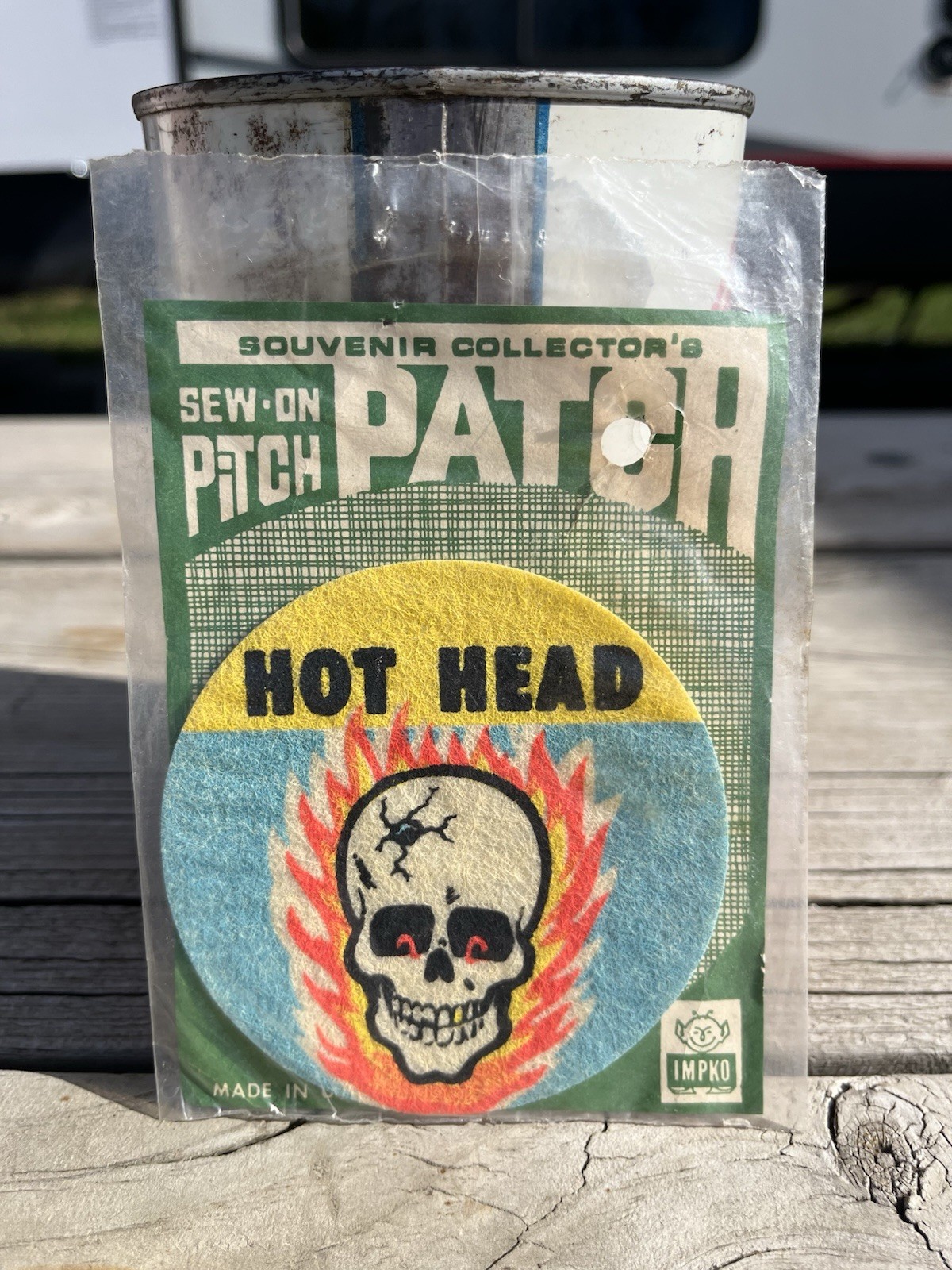 Vintage IMPKO Hot Head Flaming Skull Sew On Patch 1960s Hot Rod NOS⁠