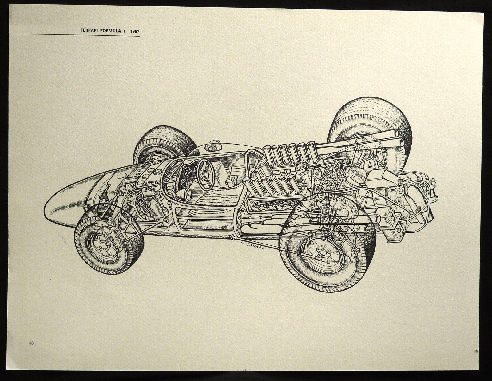 1967 FERRARI Formula 1 Racing Car Giovanni CAVARA Cutaway Rendering Art Print