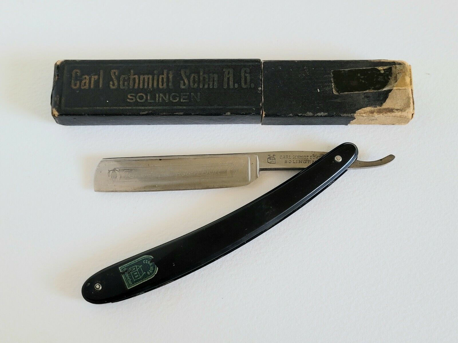 Vintage Carl Schmidt Sohn Solingen Germany Straight Razor #61 with Box Used