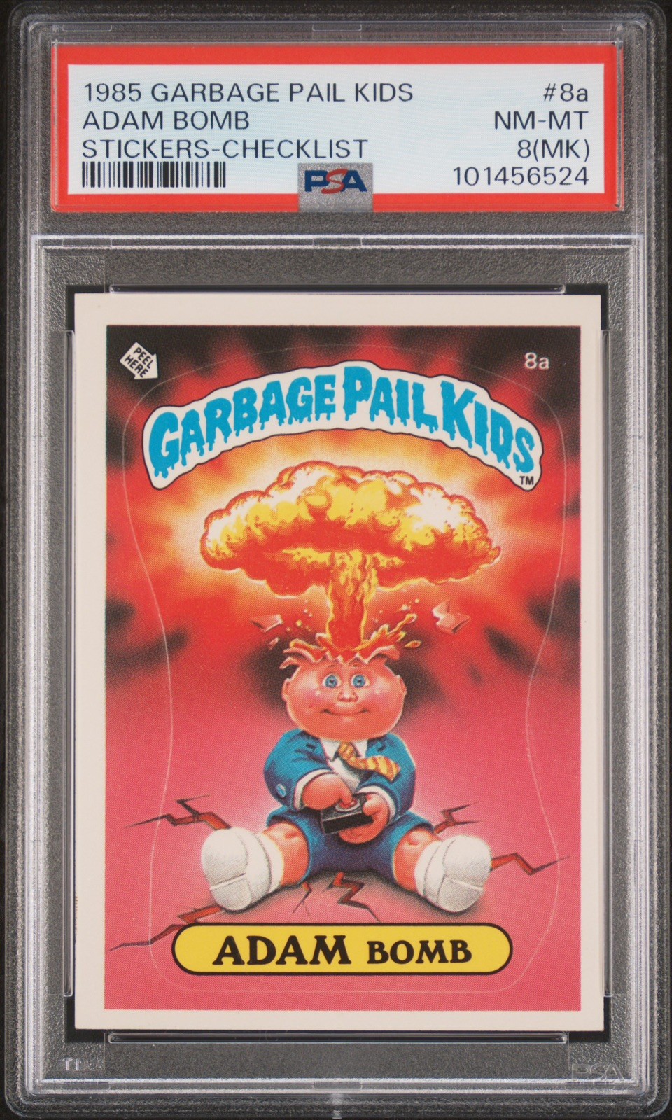 1985 Garbage Pail Kids Season 1 Adam Bomb #8a Sticker (Checklist) PSA 8 (MK)