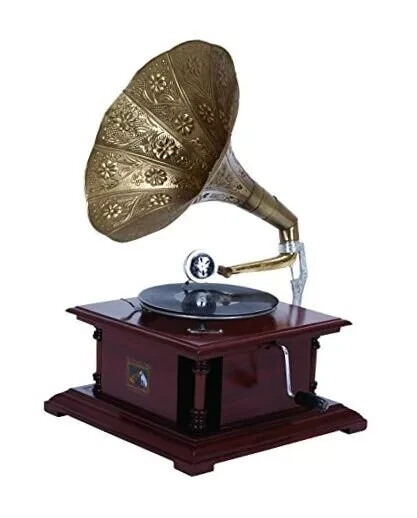 Deco 79 Wood Functional Gramophone with Record, 18\ Deco 79 Wood Functional Gramophone with Record, 18\
