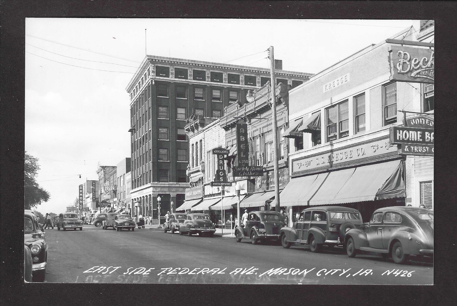 Mason City Iowa IA 1940s RPPC Fed Ave, Kresge, Abels, Englers, Damons, Hamilton
