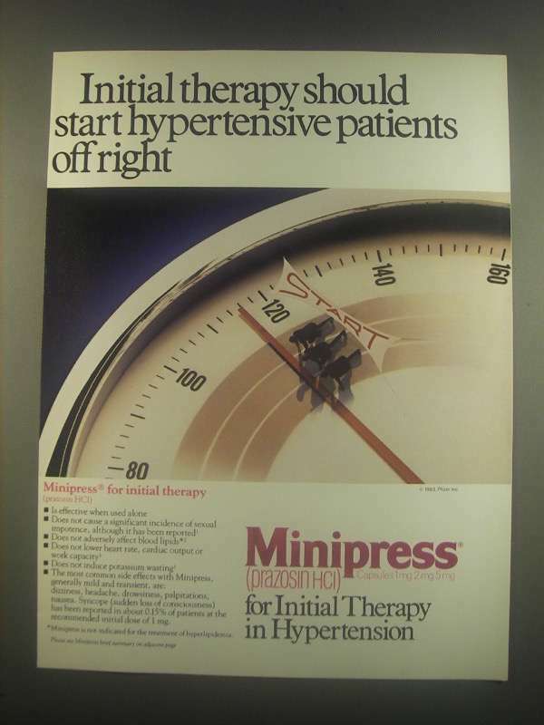 1985 Pfizer Minipress (prazosin HCI) Ad - Hypertensive