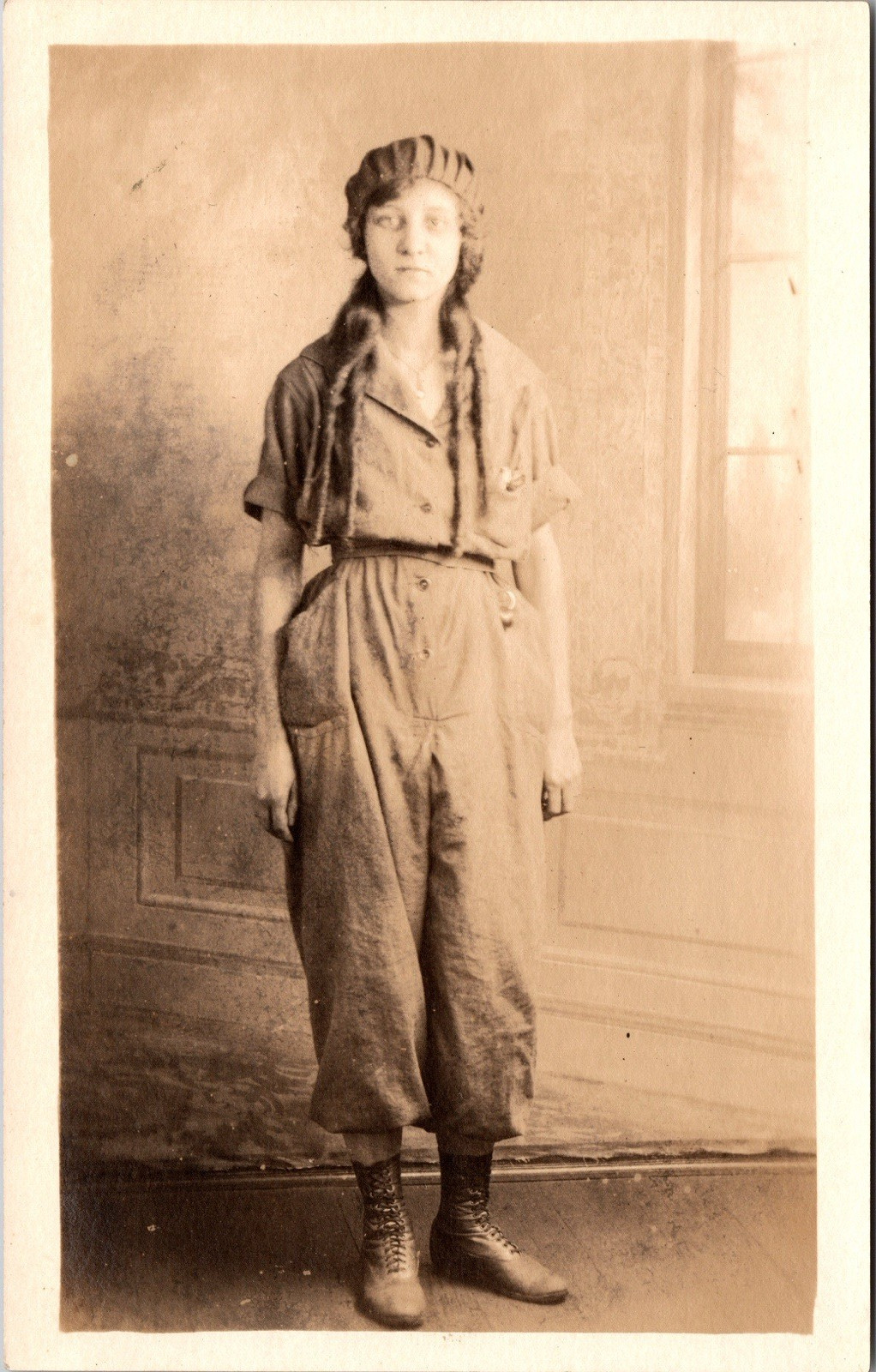 Postcard Real Photo RPPC Woman with Cap and Long Braids Elmira New York
