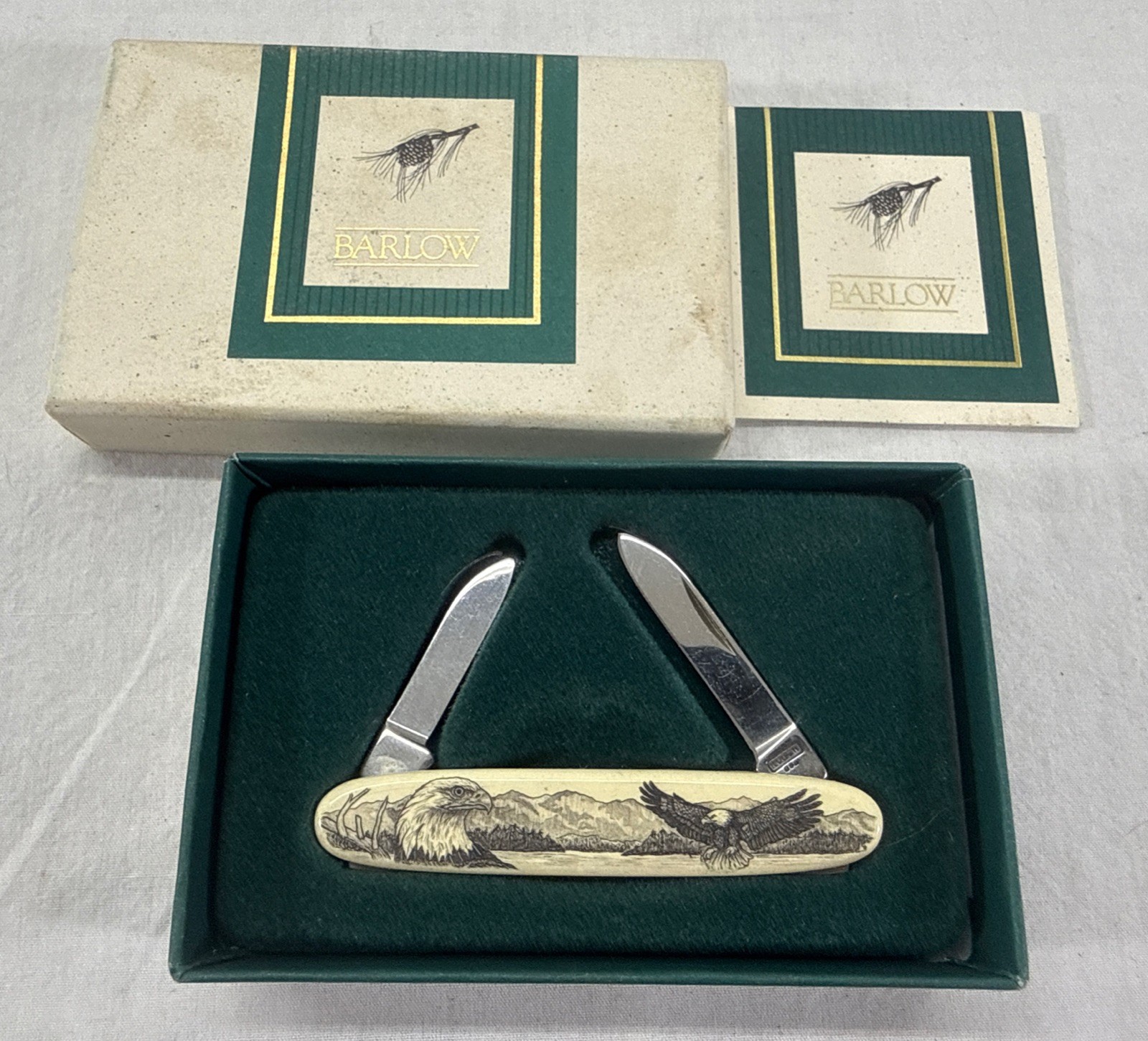 Barlow-Pocket Knife-Eagle Etched Scene-2 Blade-NEW Original Package.