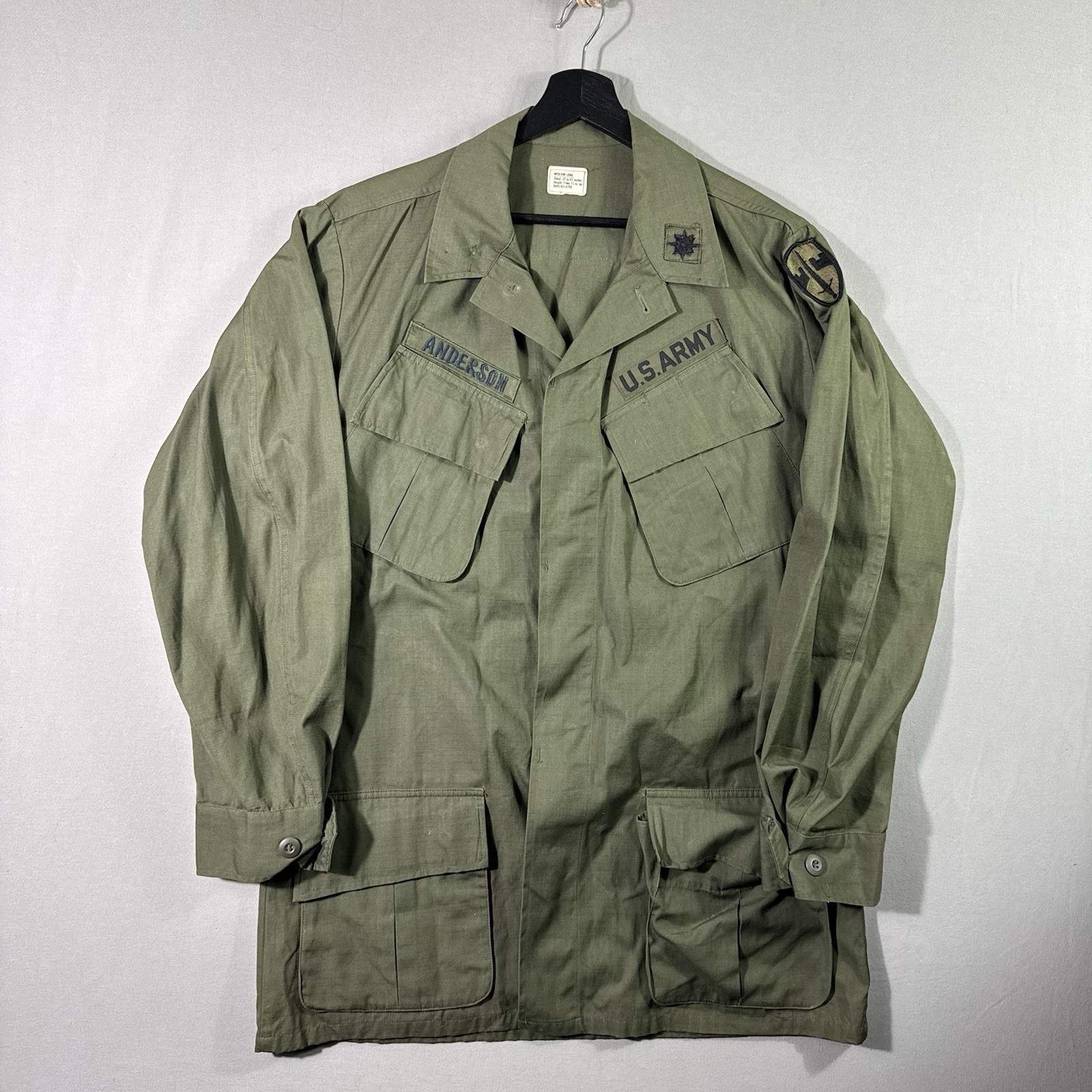 Vintage 60s US Army OG 107 Rip Stop Poplin Slant Pocket Coat Vietnam Med G2U