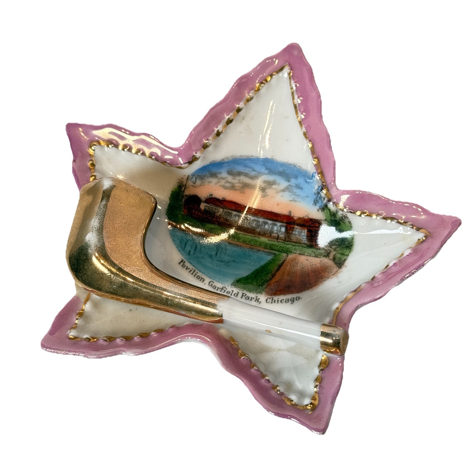 CHICAGO, ILLINOIS IL Antique PAVILION GARFIELD PARK Souvenir China Dish Ashtray