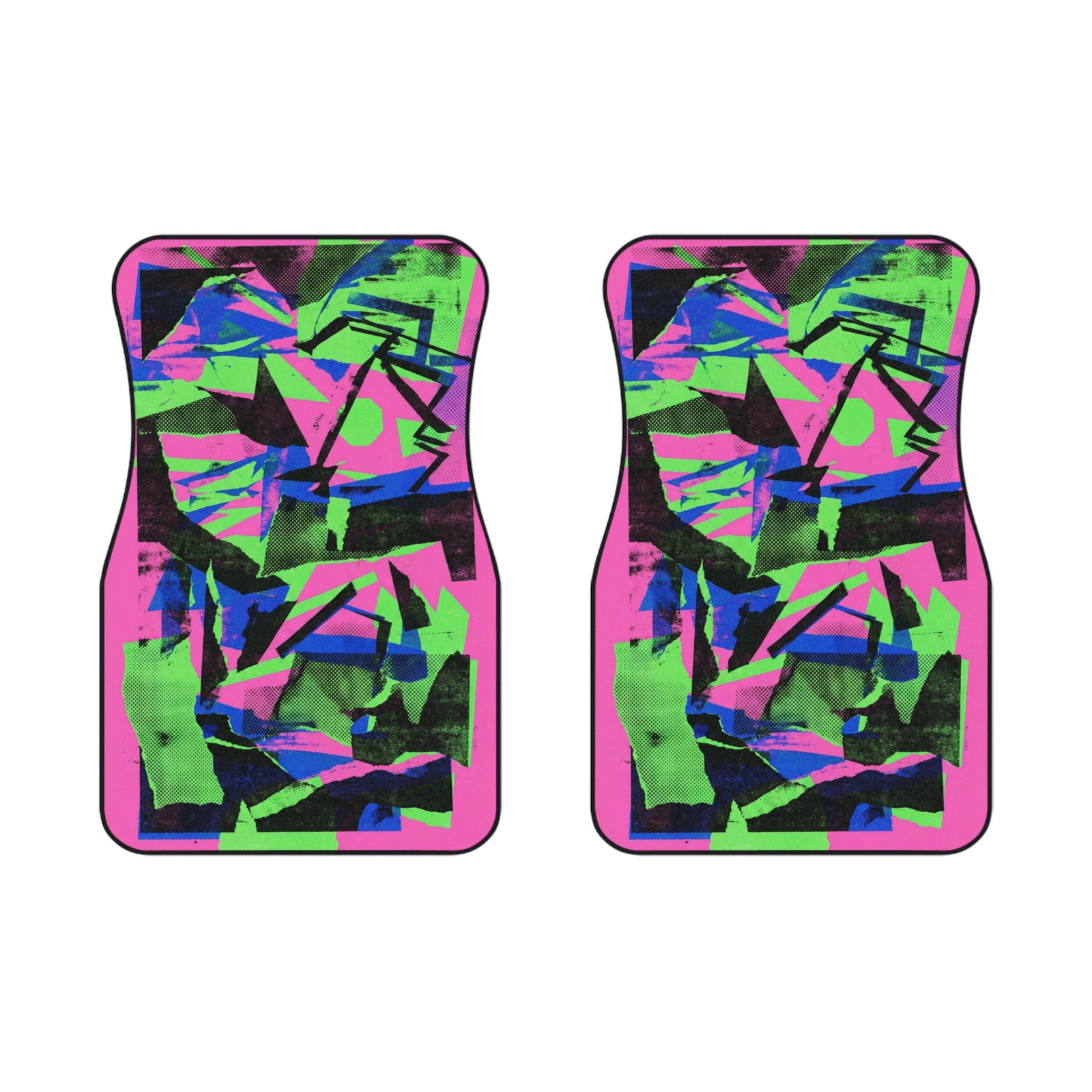  90\'s Neon Abstract Collage Car Floor Mats | Retro Arcade Style Pattern 2pc.