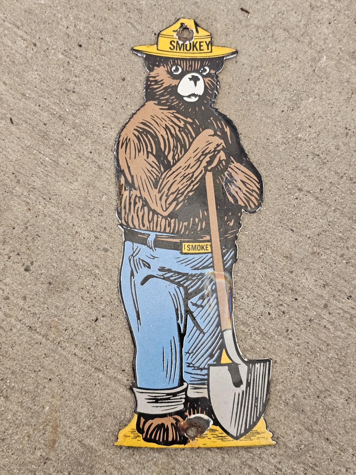 ORIGINAL 1950'S VINTAGE SMOKEY THE BEAR PORCELAIN SIGN.