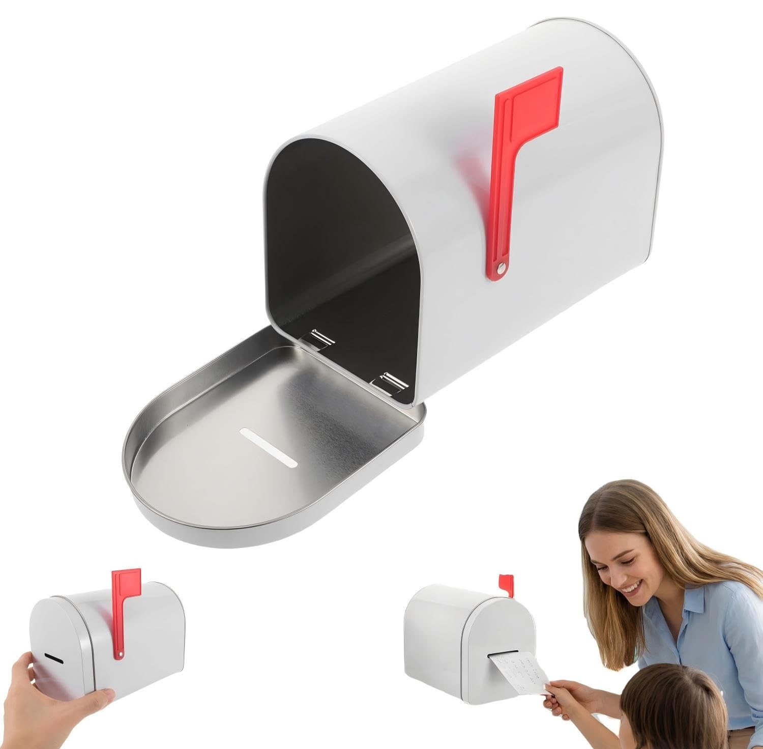 Mini White Mailbox with Coin Slot, Tinplate Mailbox Bank & Money , Decorative...