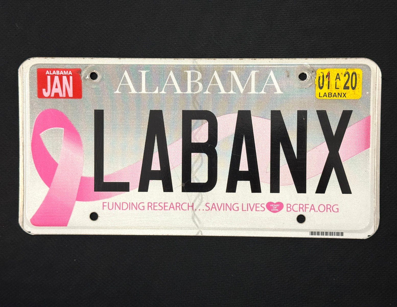 2020 Alabama BCRFA Breast Cancer Rsearch License Plate LABANX ..... Personalized