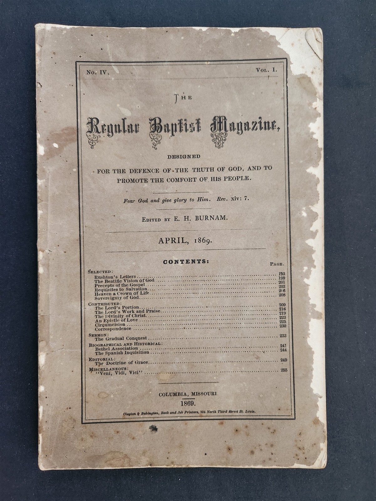 1869 antique REGULAR BAPTIST MAGAZINE salvation love spanish inquisition gospel