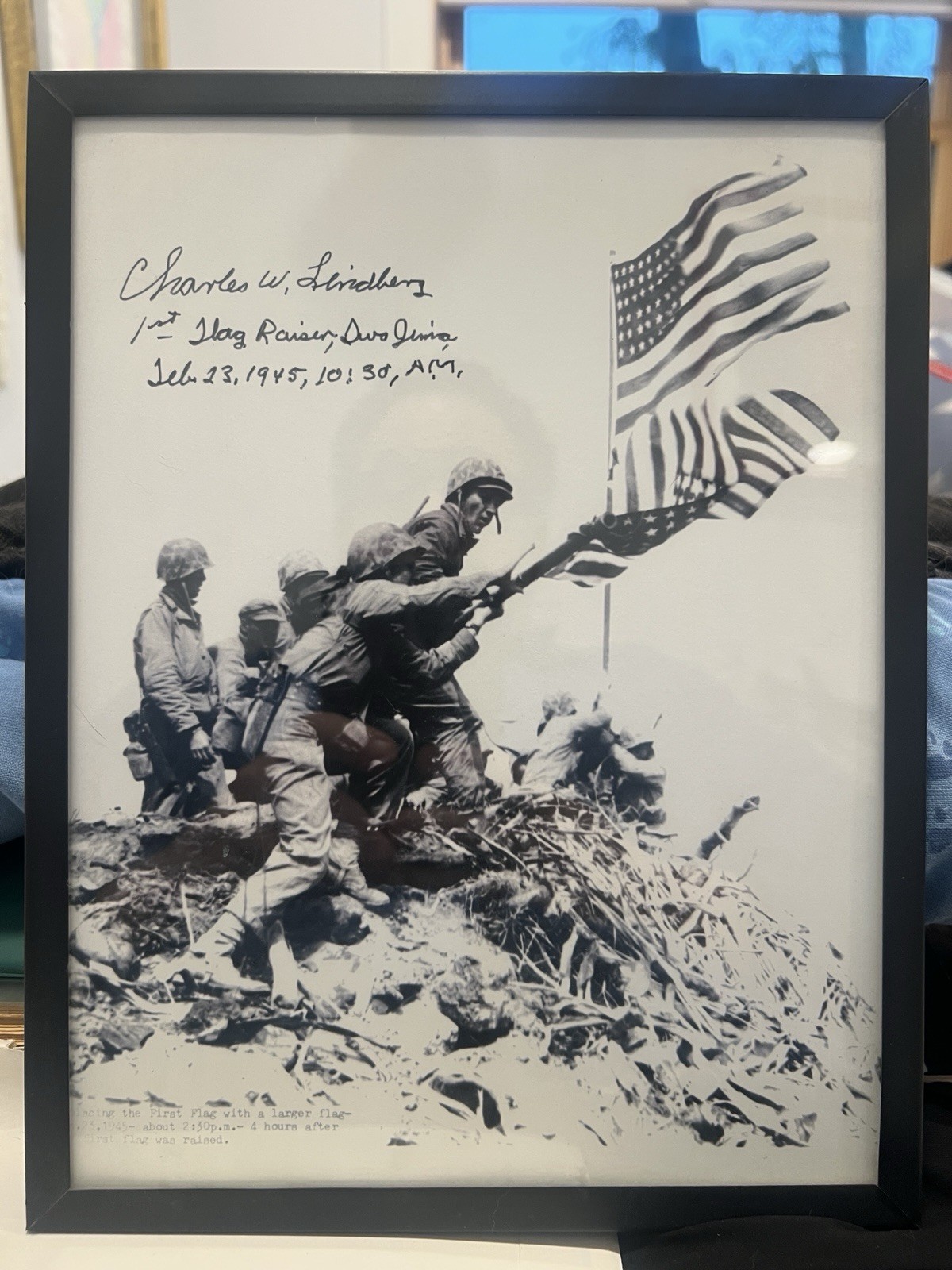 Charles W. Lindberg “1st Flag Raiser, Iwo Jima” 8 1/2x11” Black & White Photo