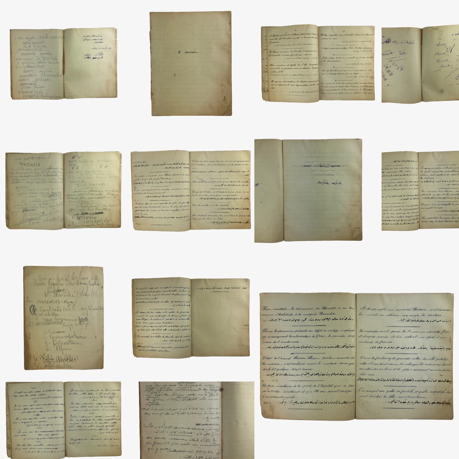 C19th Antique Ottoman Student Notebook Roman Law French Arabic Script Manuscript