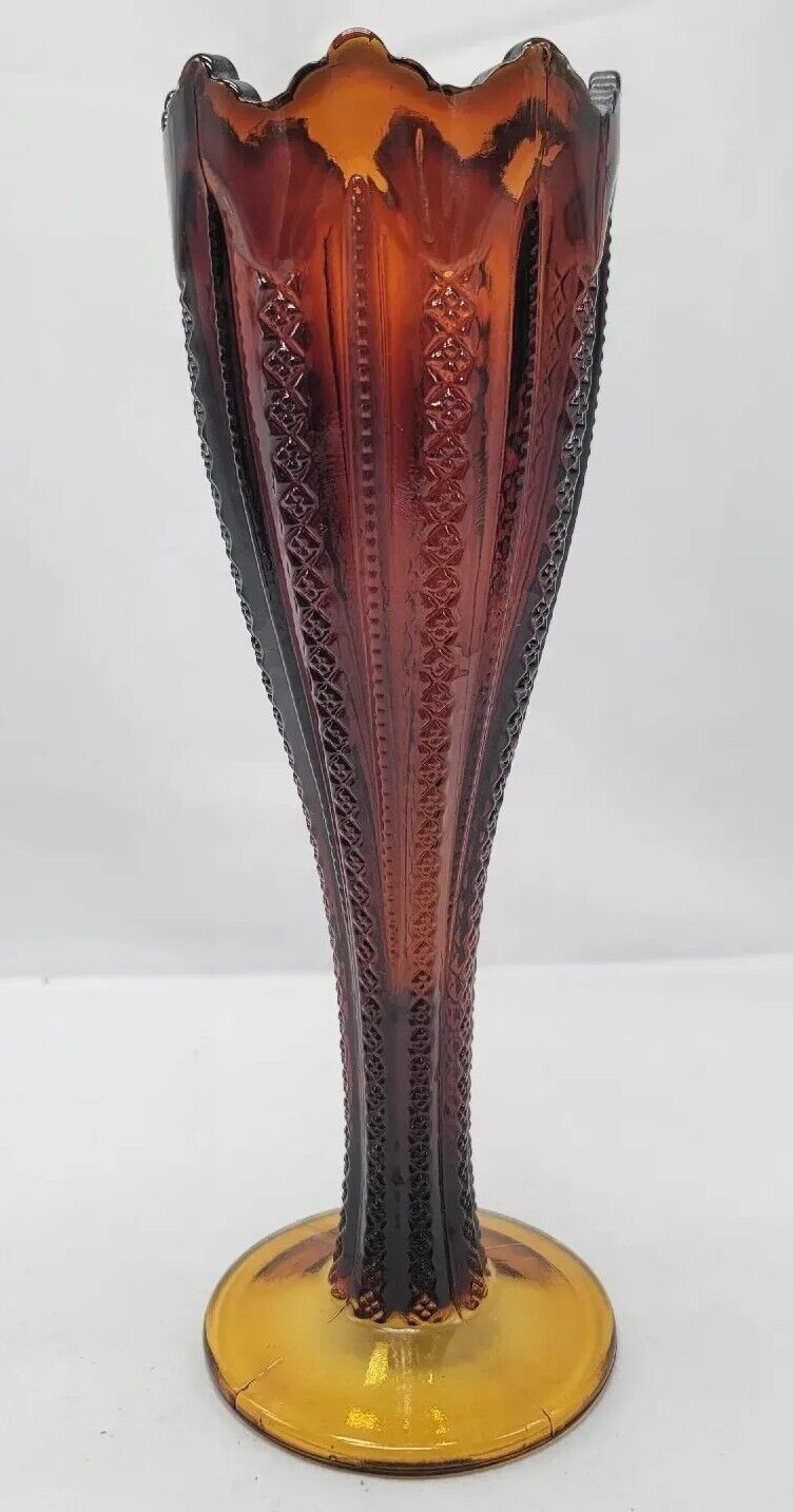 Tiara Indiana Glass Dark Amber Brown Vase 10.25 Inches
