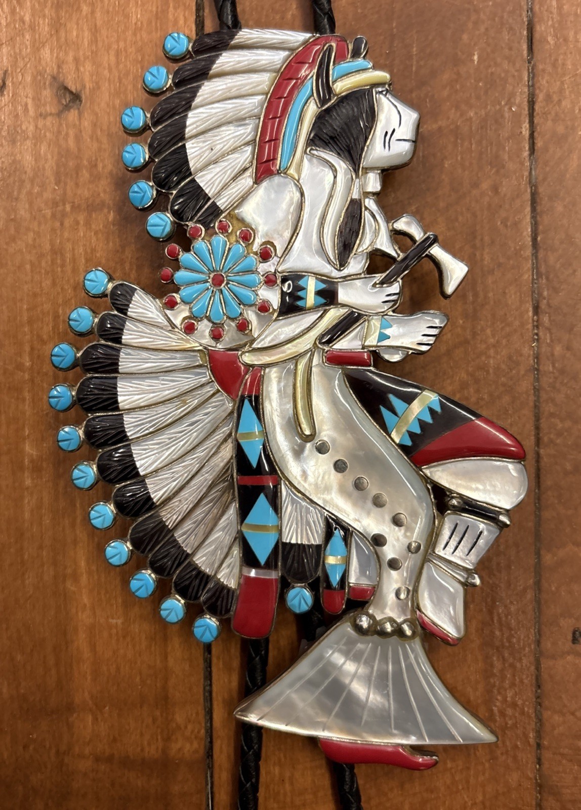 Vintage Native American Turquoise Bolo Tie Sterling Silver Navajo DANCER BOLO