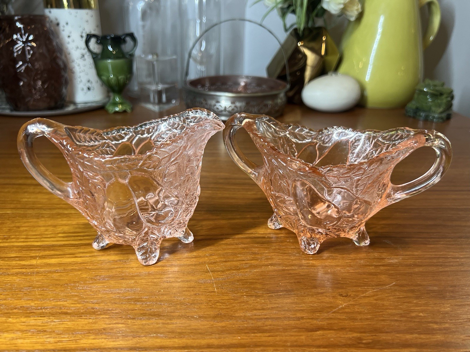 Vintage Pink Depression Glass Sugar & Creamer 2pc Set
