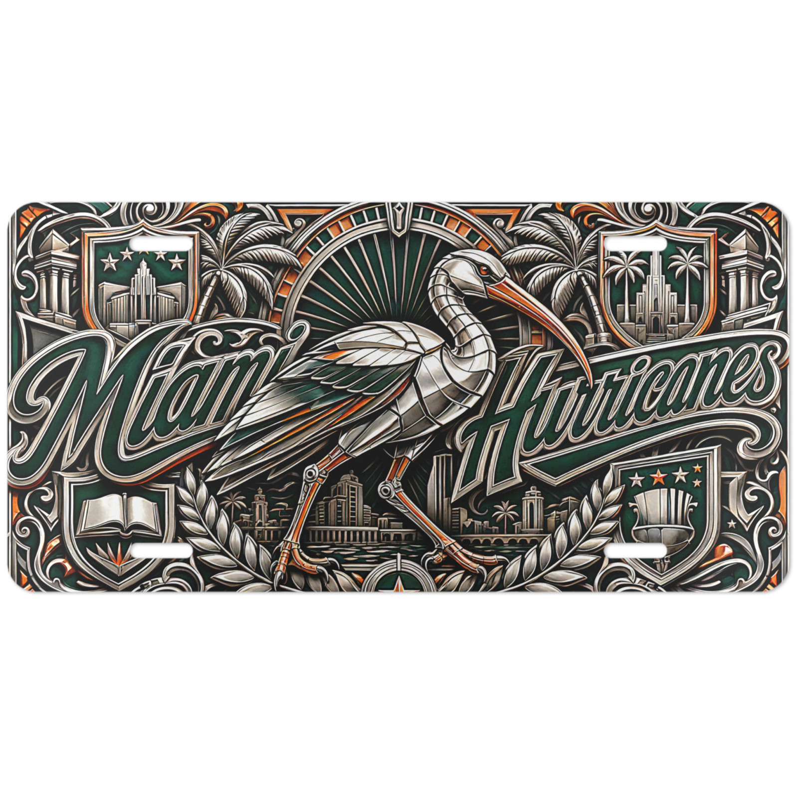 Miami Hurricanes Aluminum License Plate Flat Printed Front Car Tag 12x6