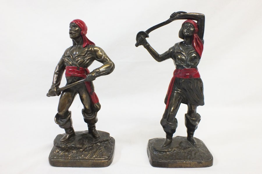 Vtg Artemetalica Swashbuckler Pirate Male Female Bookends Cast Metal 10\